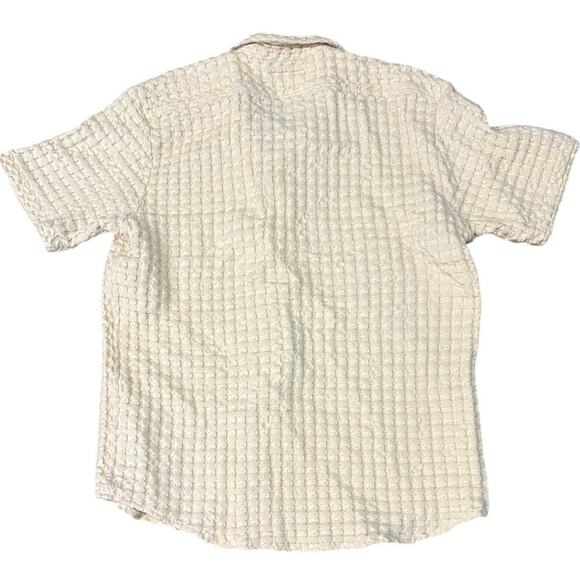 OAS Men’s Large Textured Waffle Cotton Shirt Short Sleeve Button Front Cream - Picture 3 of 7